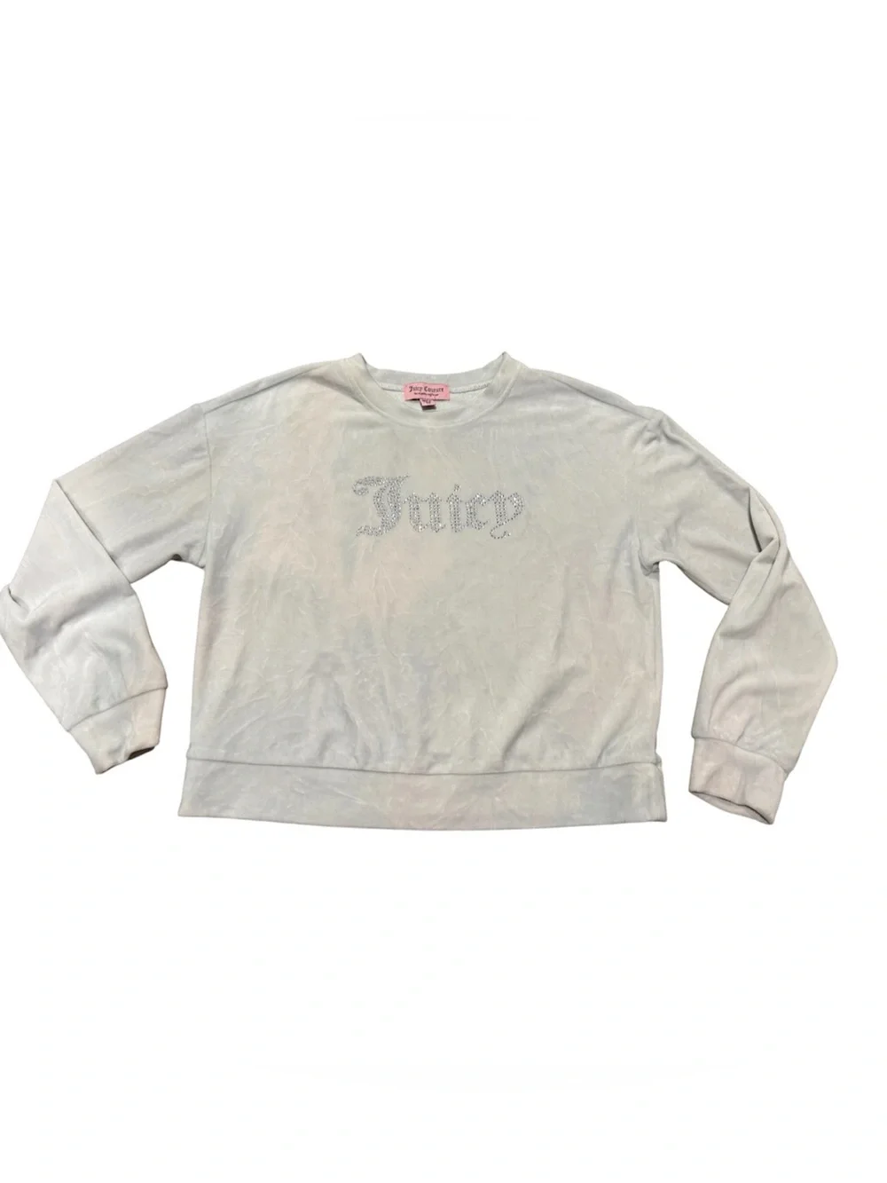 Juicy Couture Embellished Velour Crew Neck Long Sleeve Size Medium White/pink
